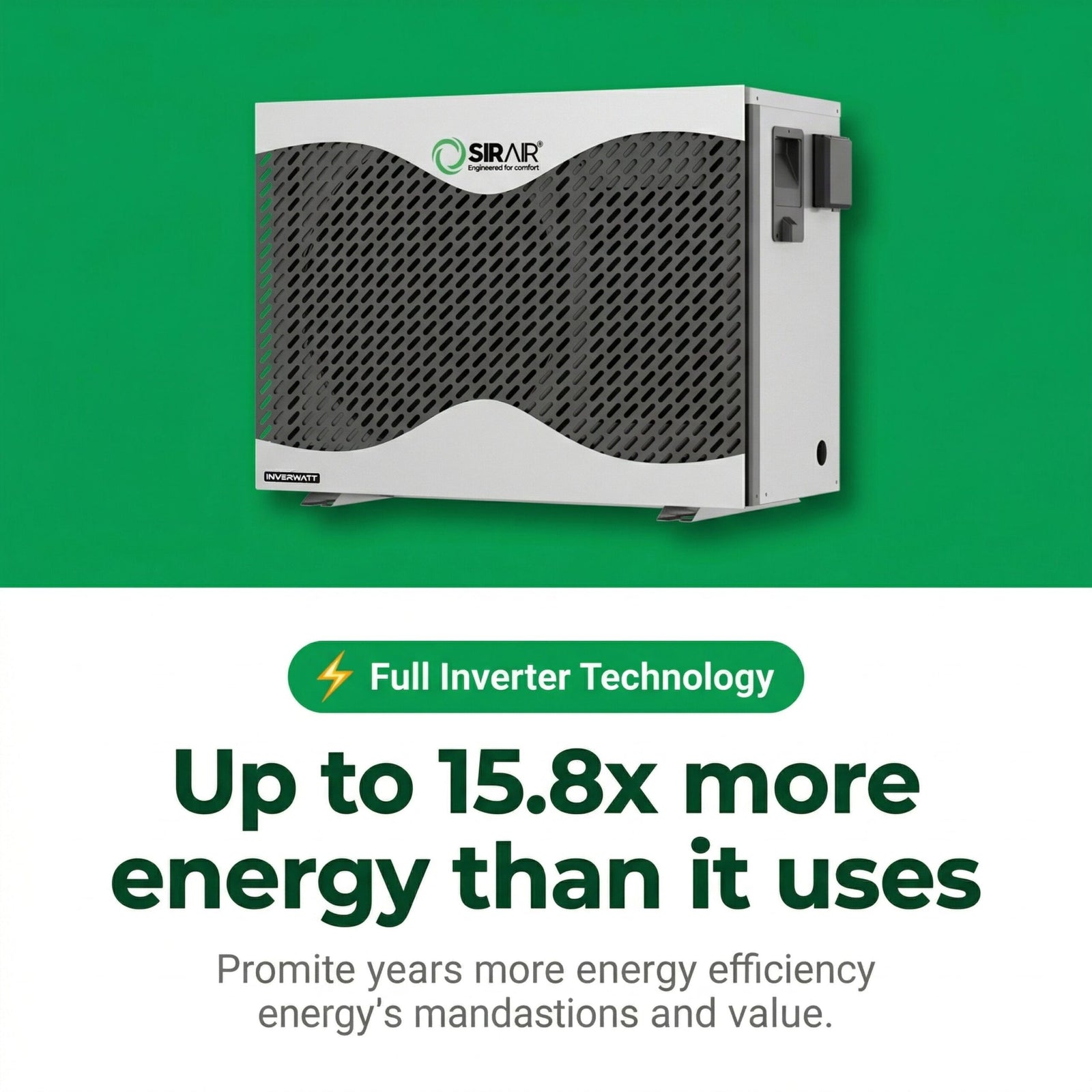 Sirair 13.2kW Inverter Pool Heat Pump - Wifi Smart - Silent Smart Heating (view 6)