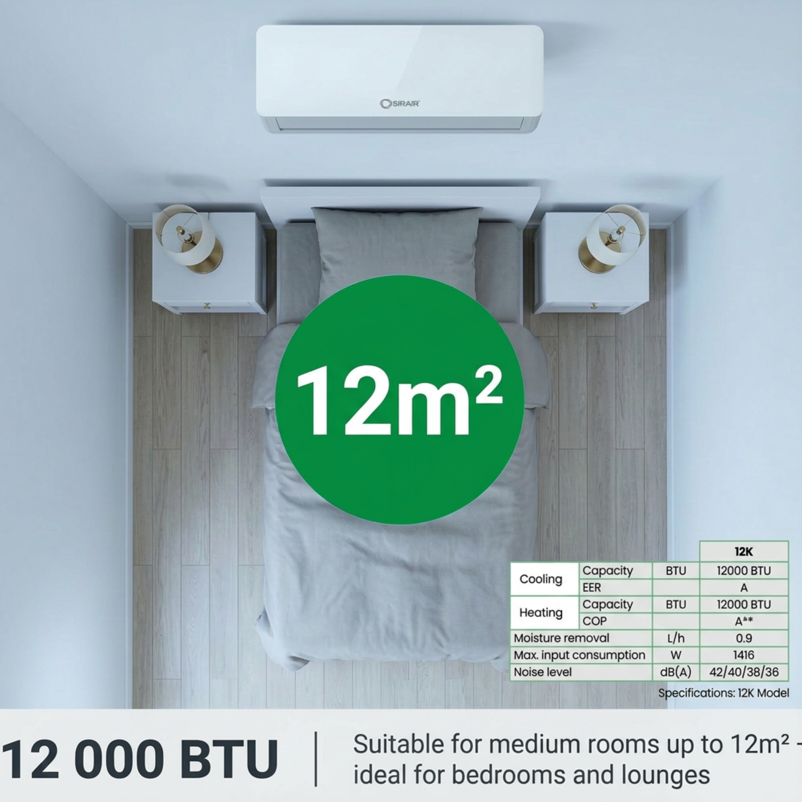 12000 BTU Non-Inverter Midwall Split Aircon + 3m Pipe Kit, Calibre Series (view 4)