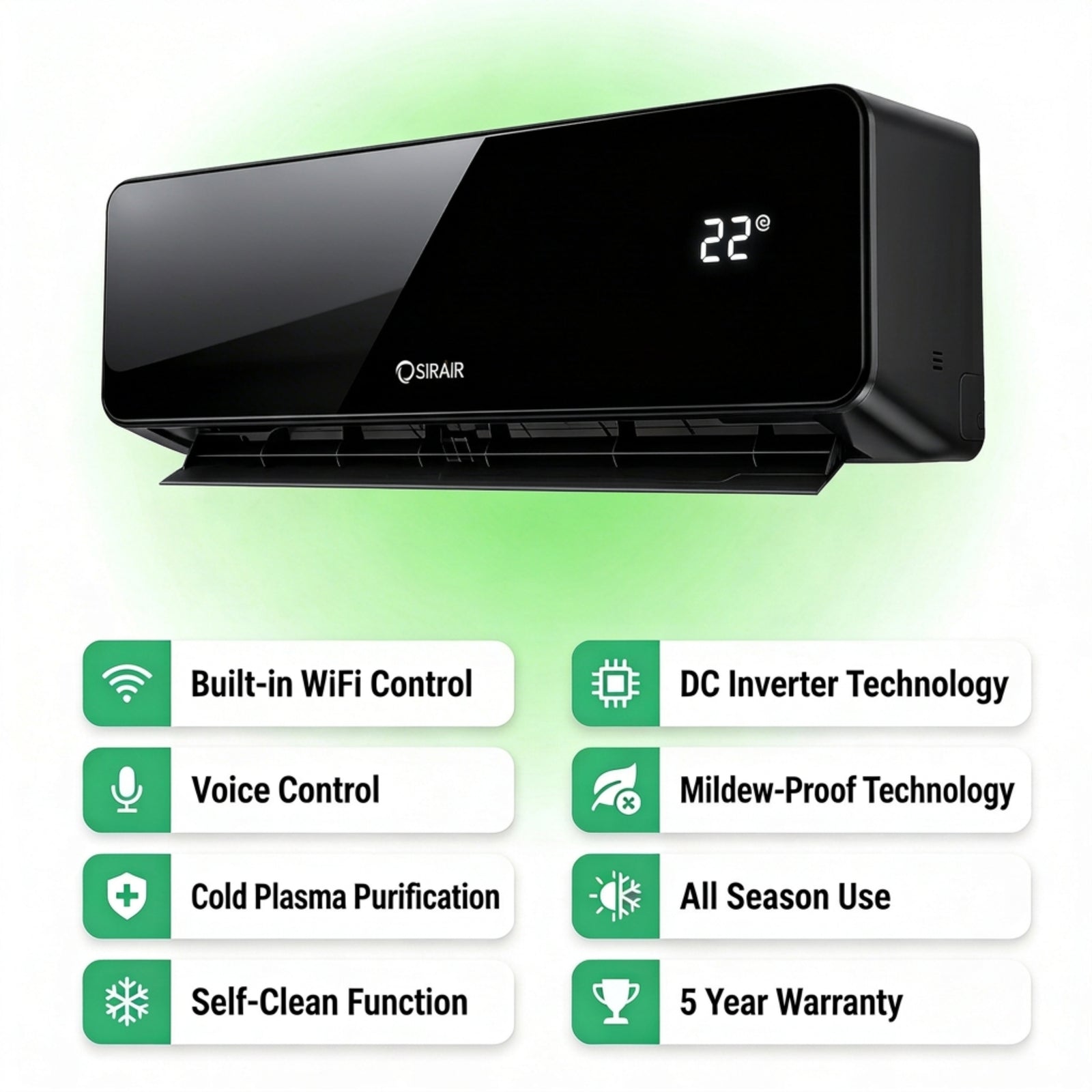 Inverter Midwall Split Air Conditioner, Omega, WiFi, Sirair