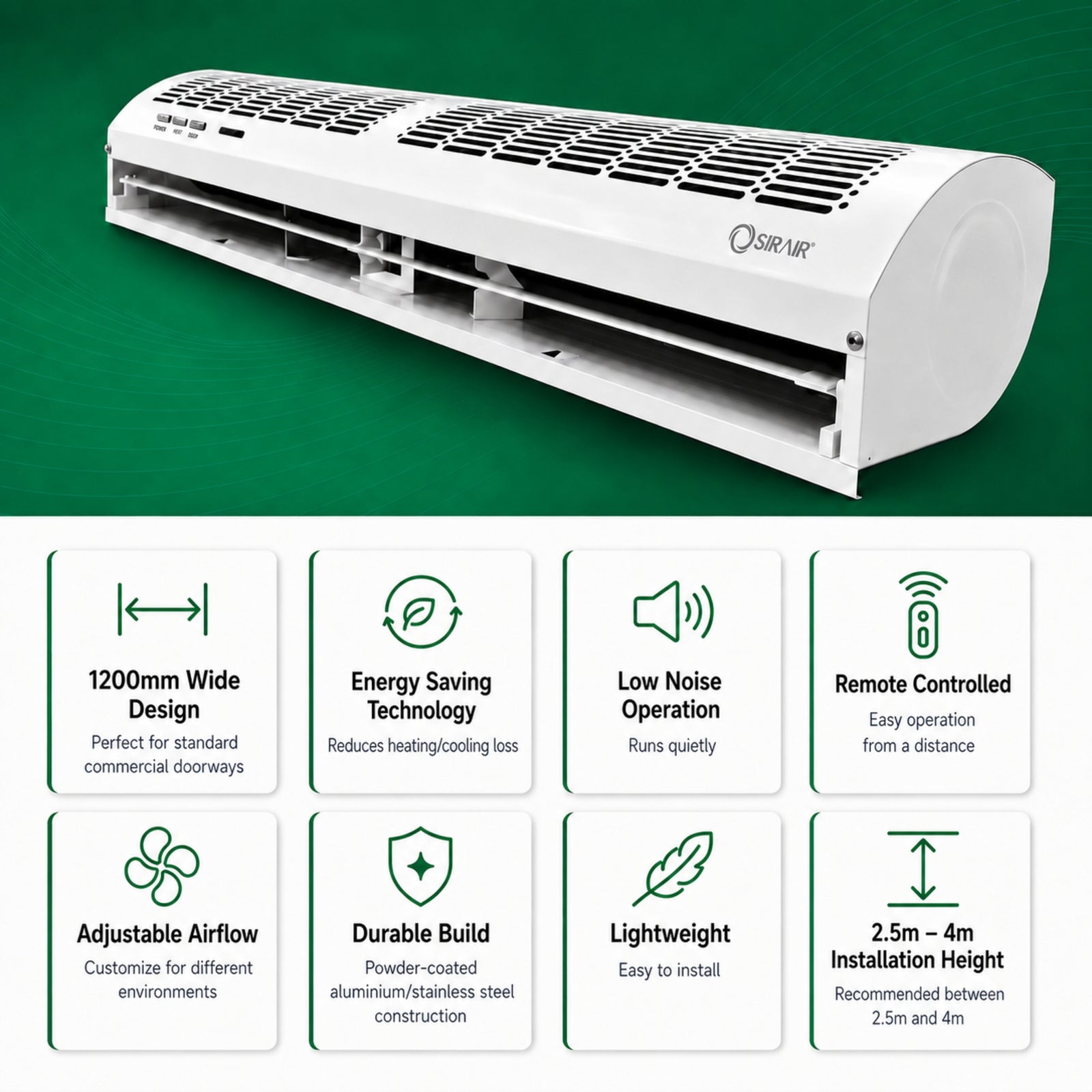Air Curtain 1200mm with Remote – Energy-Saving Door Air Barrier – Sirair