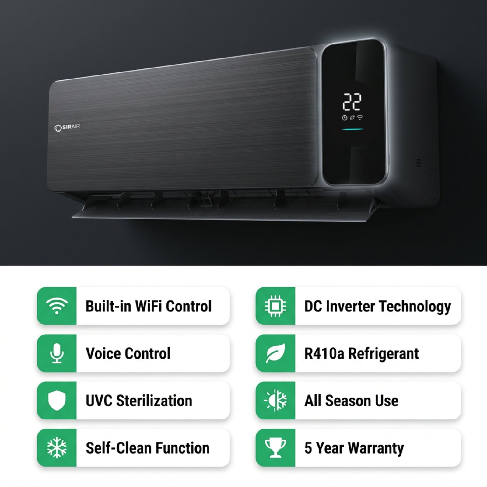 Inverter Midwall Split Air Conditioner, Alpha, WiFi, Sirair