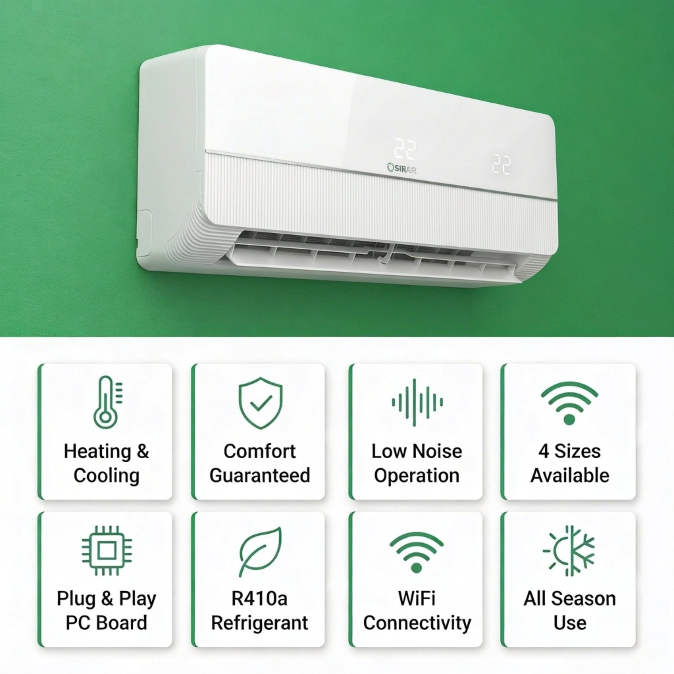 Inverter Midwall Split Aircon + 3m Pipe Kit, Sigma, WiFi Smart