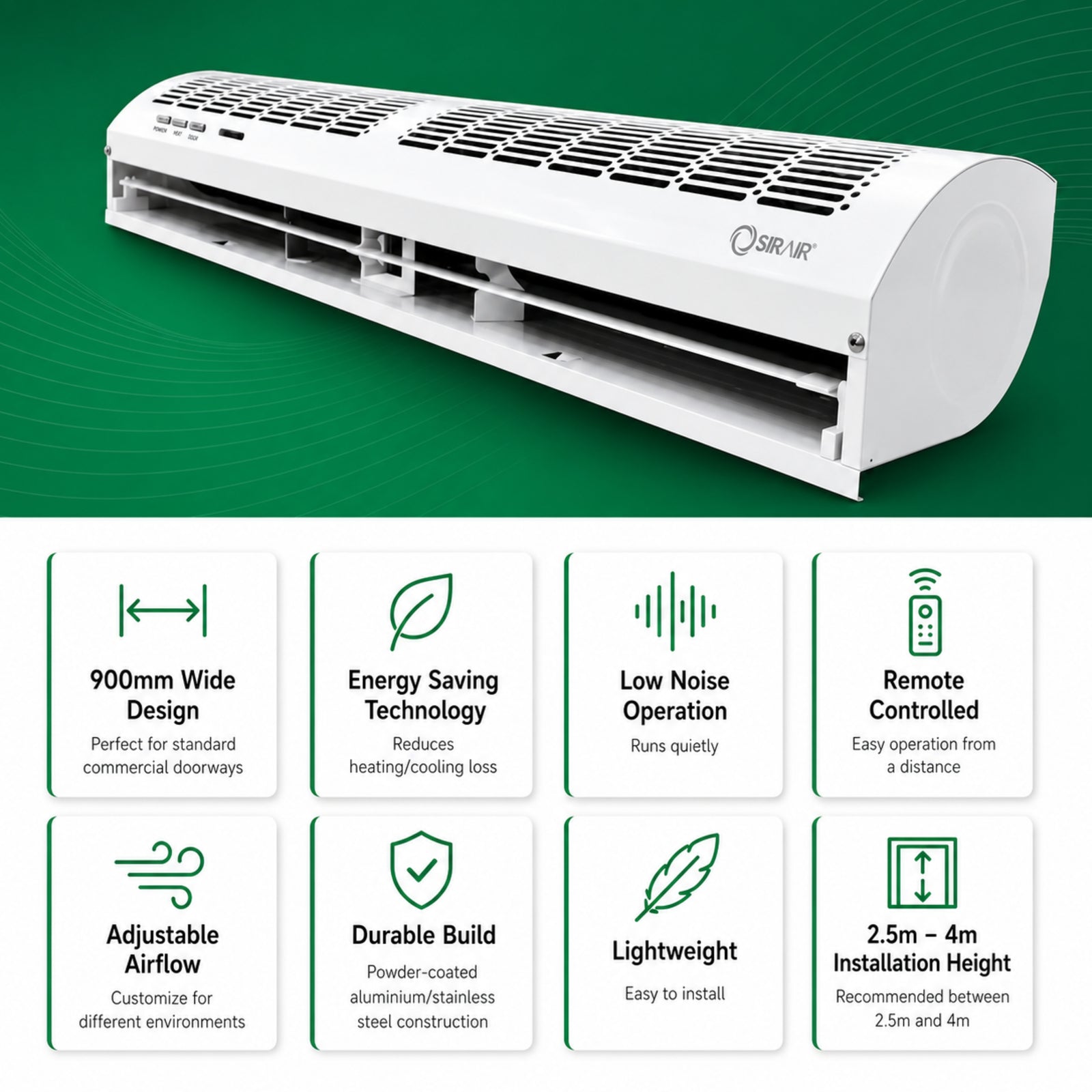 Air Curtain 900mm with Remote – Energy-Saving Door Air Barrier – Sirair