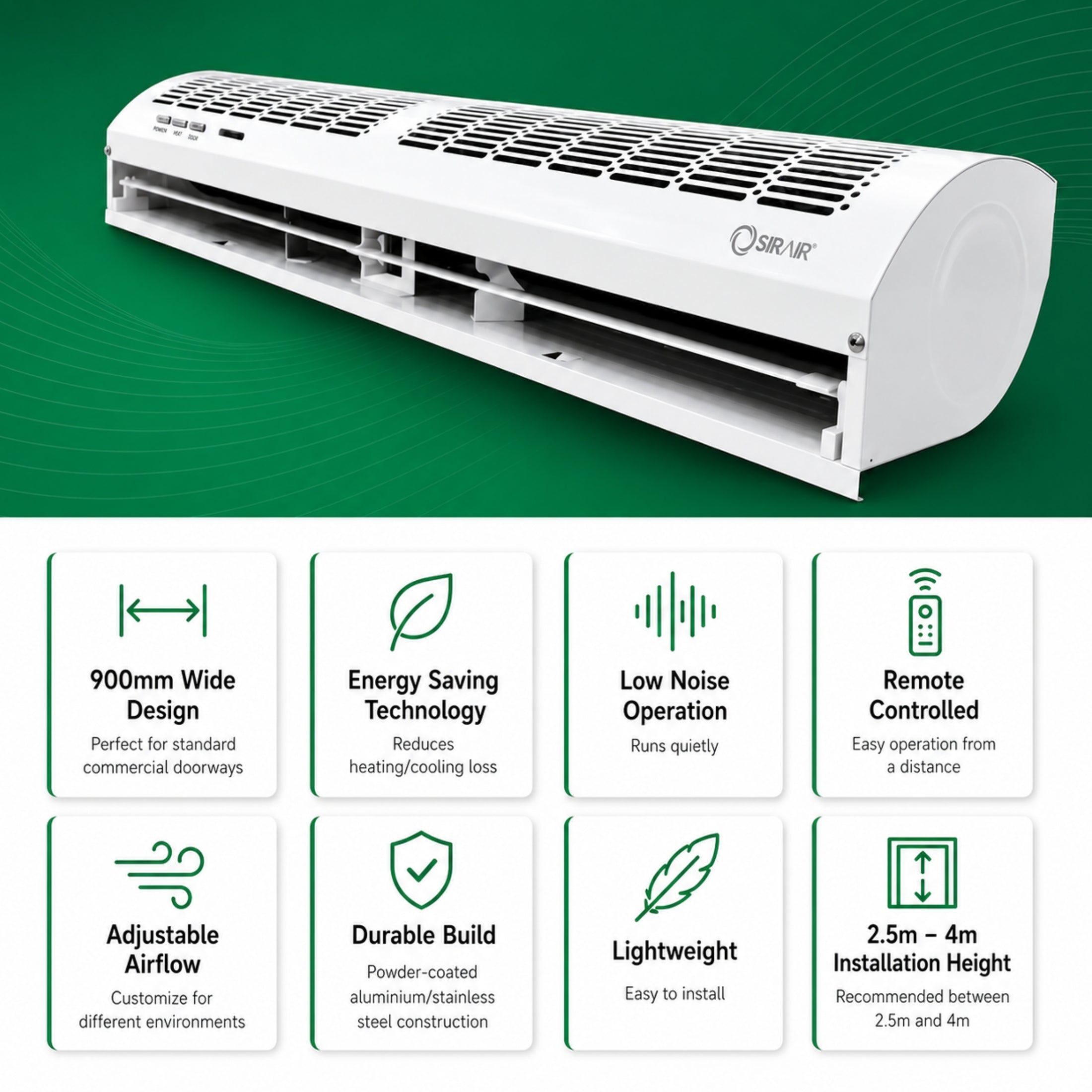 Air Curtain 900mm with Remote – Energy-Saving Door Air Barrier – Sirair