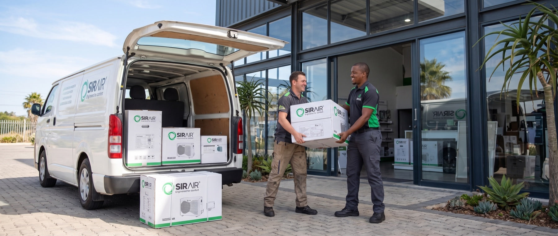 Sirair boxes being loaded into a delivery van