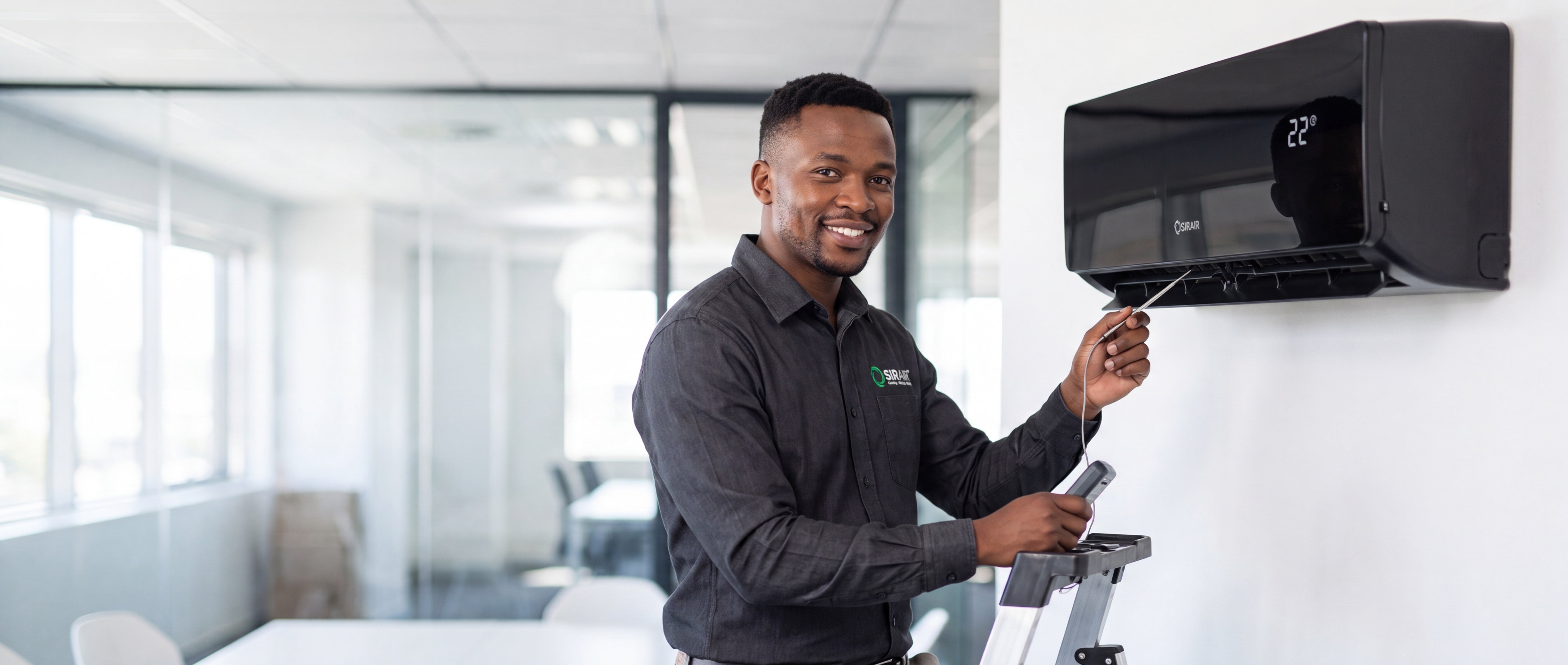 Sirair technician servicing an air conditioner